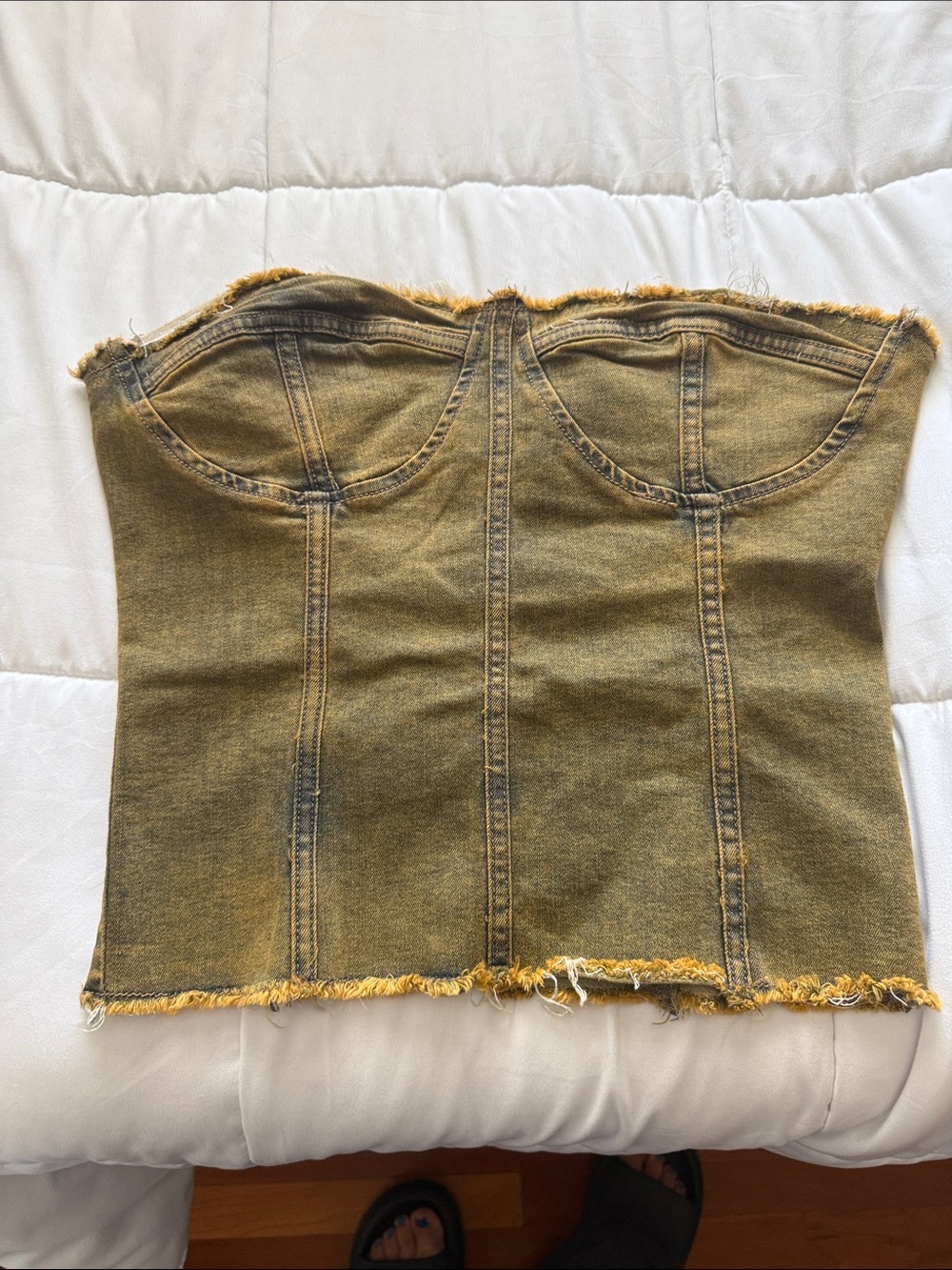 Strapless Olive Denim Bustier Top - Women Jeans